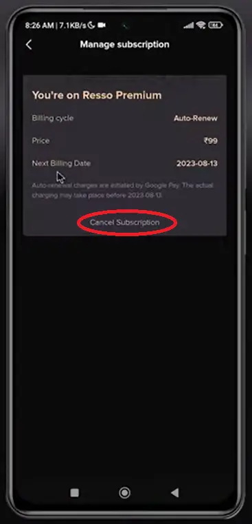 Step 5 How to Cancel Subscription of Resso App