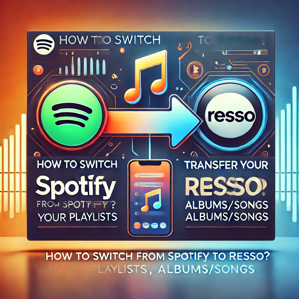 professional thumbnail showing the process of switching from Spotify to Resso. The thumbnail features the Spotify logo on the left and the Resso log (1).webp
